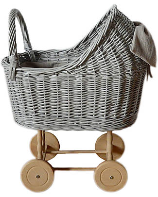 LiLu Doll Pram High - Grey - 62 cm - 100% Wicker Toy Prams