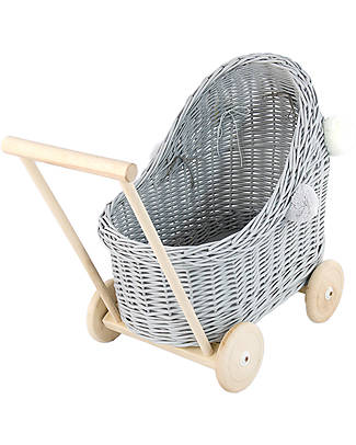 LiLu Doll Pram Low - Grey - 47 cm - 100% Wicker Toy Prams