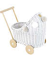 LiLu Doll Pram Low - White - 47 cm - 100% Wicker Toy Prams