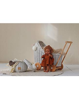 LiLu Doll Pram Low - White - 47 cm - 100% Wicker Toy Prams