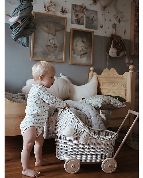 LiLu Doll Pram Low - White - 47 cm - 100% Wicker Toy Prams