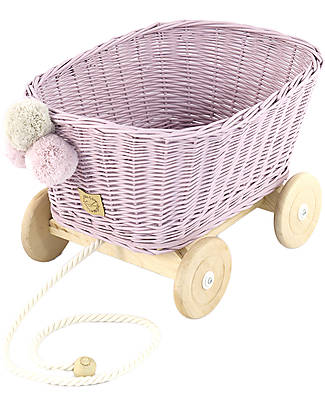 LiLu Toy Pull Cart - Dirty Pink - 28 cm - 100% Wicker Toy Prams
