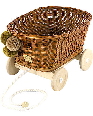 LiLu Toy Pull Cart - Natural - 28 cm - 100% Wicker Toy Prams