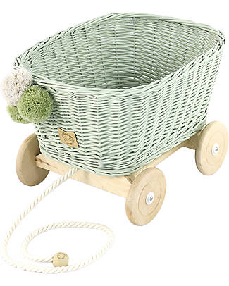 LiLu Toy Pull Cart - Sage - 28 cm - 100% Wicker Toy Prams