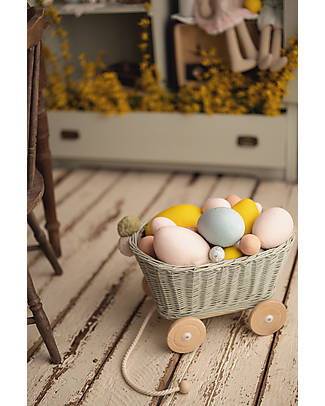LiLu Toy Pull Cart - Sage - 28 cm - 100% Wicker Toy Prams