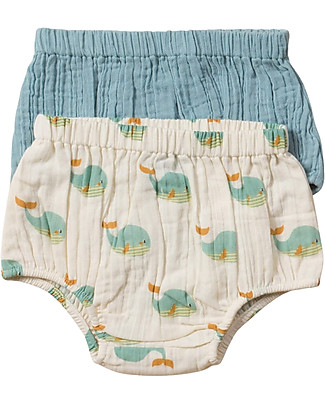 Little Green Radicals Bloomer Set of 2 - Golden Whales - Organic Muslin Cotton Shorts