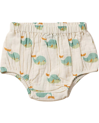 Little Green Radicals Bloomer Set of 2 - Golden Whales - Organic Muslin Cotton Shorts