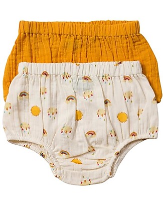 Little Green Radicals Bloomer Set of 2 - Sunshine and Rainbows - Organic Muslin Cotton Shorts