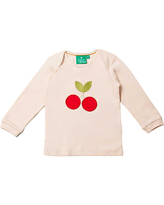 Little Green Radicals Long-Sleeved T-Shirt - Cherries Appliqué - Cream -100% Organic Cotton Long Sleeves Tops