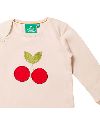 Little Green Radicals Long-Sleeved T-Shirt - Cherries Appliqué - Cream -100% Organic Cotton Long Sleeves Tops