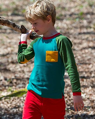 Little Green Radicals Long-Sleeved T-Shirt - Sea Green - 100% Organic Cotton - with Star-shaped Patches! Long Sleeves Tops