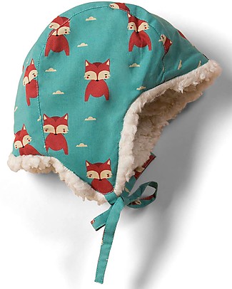 Little Green Radicals Sherpa Hat with Ear Covers - Nightime Foxes - Sky Blue - Super Soft! Winter Hats