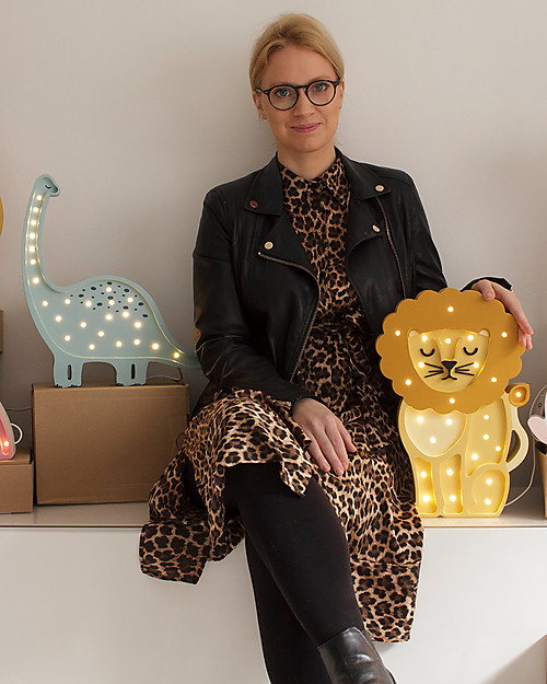 Little Lights LED Lamp with Dimmer - Blue Dinosaur - Pinewood Bedside Lamps