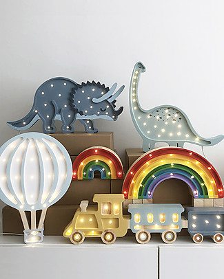 Little Lights LED Lamp with Dimmer - Blue Dinosaur - Pinewood Bedside Lamps