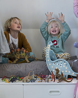 Little Lights LED Lamp with Dimmer - Blue Dinosaur - Pinewood Bedside Lamps