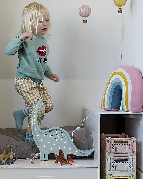 Little Lights LED Lamp with Dimmer - Blue Dinosaur - Pinewood Bedside Lamps
