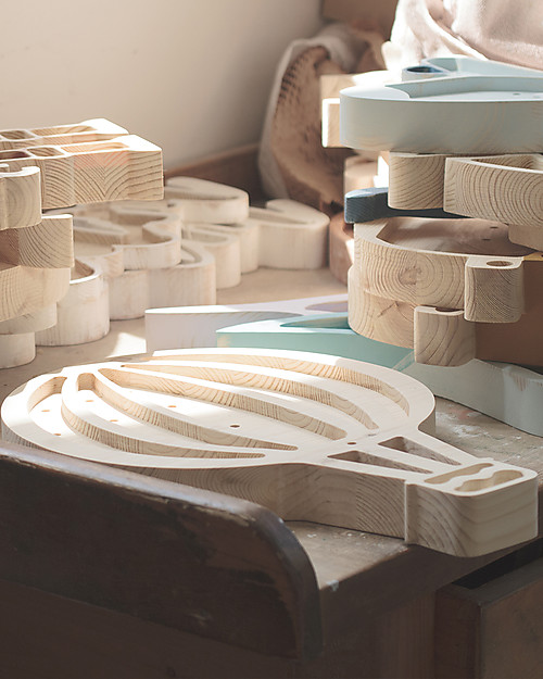 Little Lights LED Lamp with Dimmer - Blue Hot Air Balloon - Pinewood Bedside Lamps