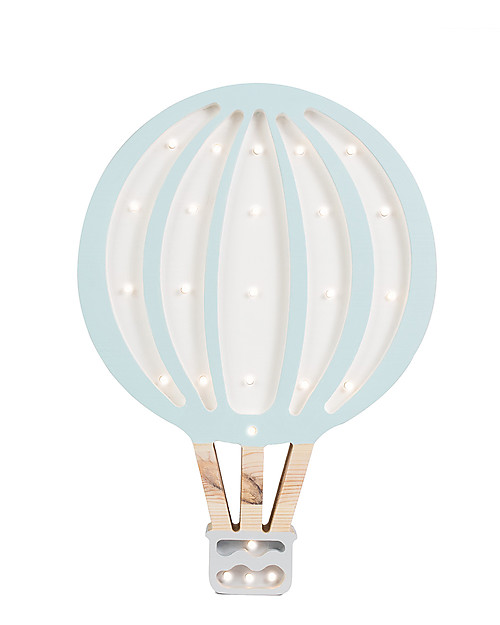Little Lights LED Lamp with Dimmer - Blue Hot Air Balloon - Pinewood Bedside Lamps