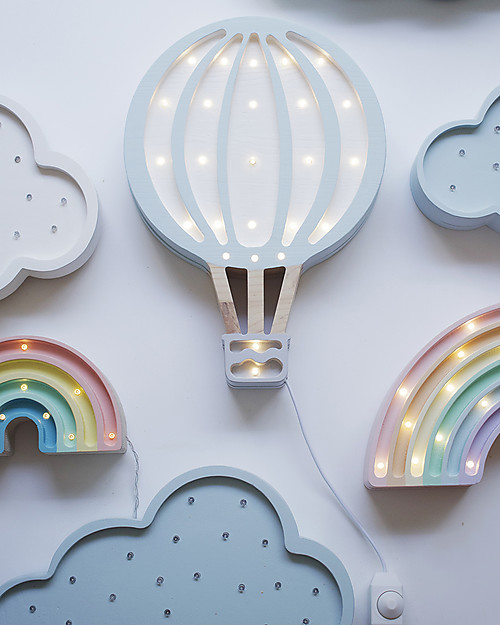Little Lights LED Lamp with Dimmer - Blue Hot Air Balloon - Pinewood Bedside Lamps