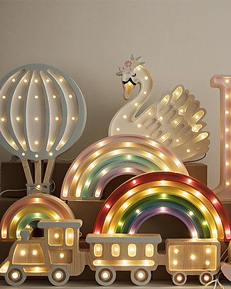 Little Lights LED Lamp with Dimmer - Classic Rainbow - Pinewood Bedside Lamps