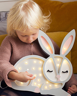 Little Lights LED Lamp with Dimmer - Grey Bunny - Pinewood Bedside Lamps