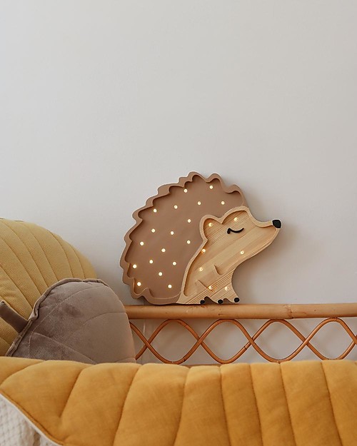 Little Lights LED Lamp with Dimmer - Hedgehog - Autumn Brown - Pinewood Bedside Lamps