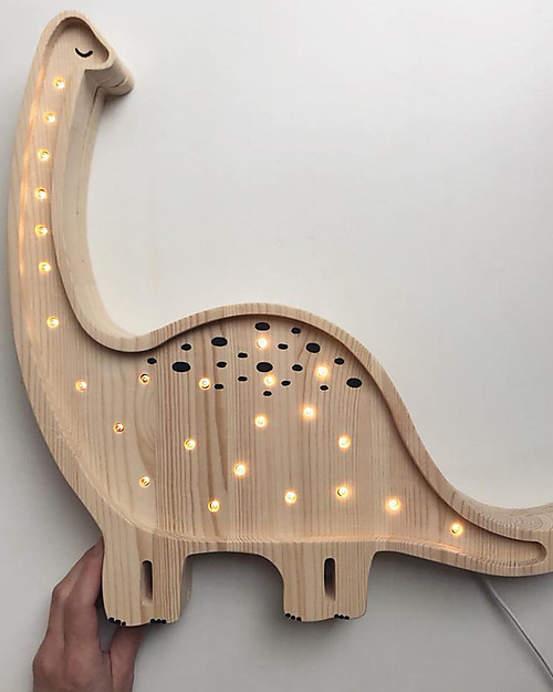 Little Lights LED Lamp with Dimmer - Natural Dinosaur - Pinewood Bedside Lamps