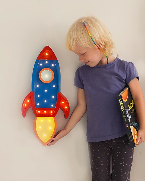 Little Lights LED Lamp with Dimmer - Navy Rocket - Pinewood Bedside Lamps