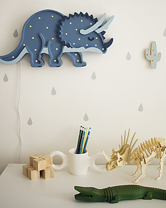 Little Lights LED Lamp with Dimmer - Navy Triceratops - Pinewood Bedside Lamps