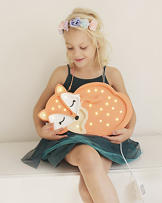 Little Lights LED Lamp with Dimmer - Orange Fox - Pinewood Bedside Lamps