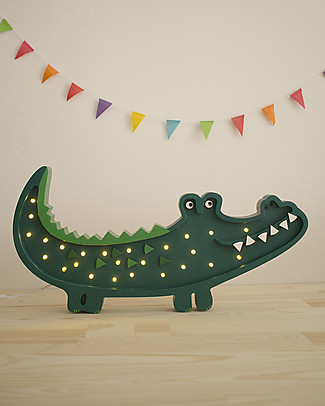 Little Lights LED Lamp with Dimmer - Papkin Green Crocodile - Pinewood Bedside Lamps
