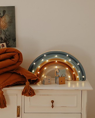 Little Lights LED Lamp with Dimmer - Rainbow - Blue - 37x20 cm - Handmade in Pine Wood Bedside Lamps
