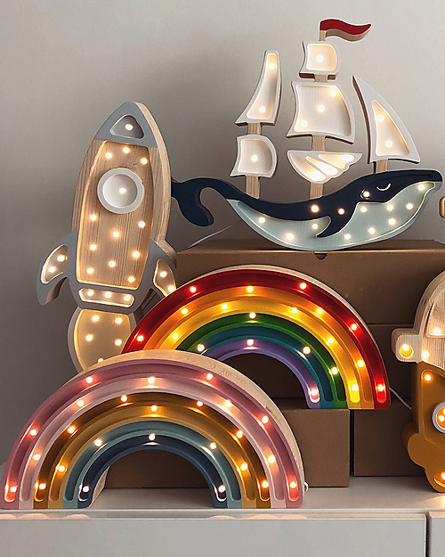 Little Lights LED Lamp with Dimmer - Retro Rainbow - 37x20 cm - Handmade in Pine Wood Bedside Lamps