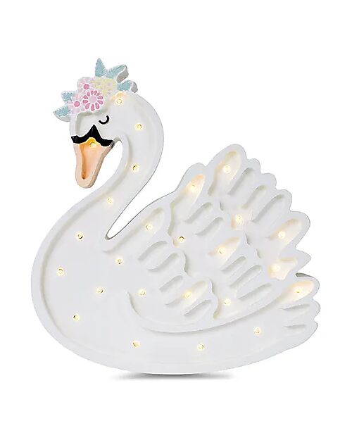 Little Lights LED Lamp with Dimmer - Swan - White - Handmade in Pine Wood Bedside Lamps