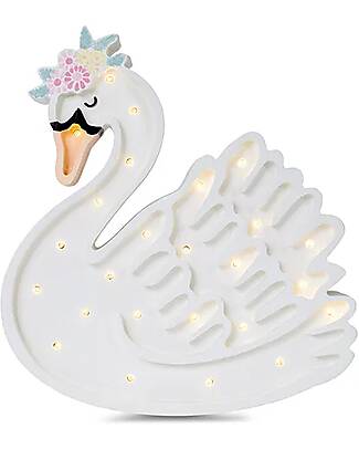 Little Lights LED Lamp with Dimmer - Swan - White - Handmade in Pine Wood Bedside Lamps