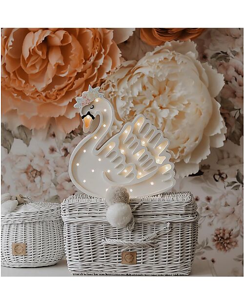 Little Lights LED Lamp with Dimmer - Swan - White - Handmade in Pine Wood Bedside Lamps