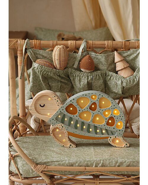 Little Lights LED Lamp with Dimmer - Turtle - Galapagos Sage - Handmade in Pine Wood Bedside Lamps