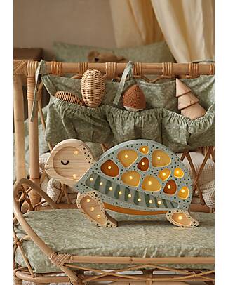 Little Lights LED Lamp with Dimmer - Turtle - Galapagos Sage - Handmade in Pine Wood Bedside Lamps