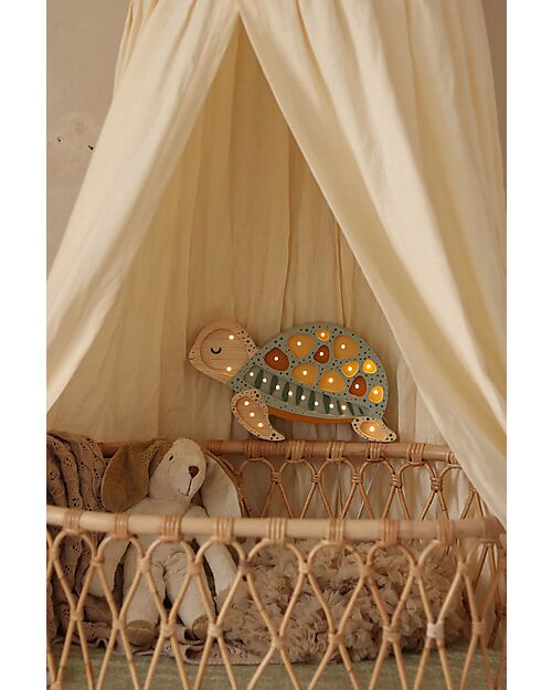 Little Lights LED Lamp with Dimmer - Turtle - Galapagos Sage - Handmade in Pine Wood Bedside Lamps