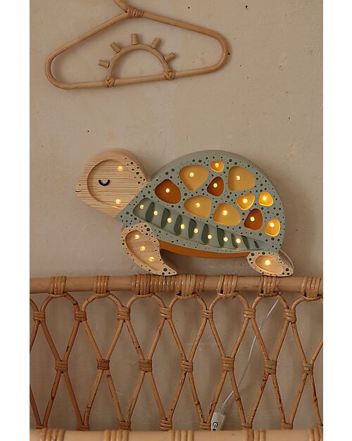 Little Lights LED Lamp with Dimmer - Turtle - Galapagos Sage - Handmade in Pine Wood Bedside Lamps