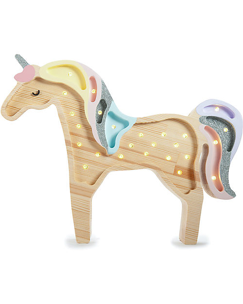 Little Lights LED Lamp with Dimmer - Unicorn - Rainbow - Pinewood Bedside Lamps