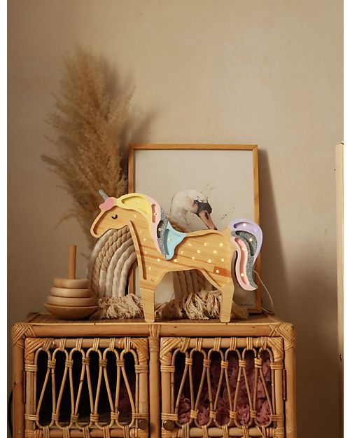 Little Lights LED Lamp with Dimmer - Unicorn - Rainbow - Pinewood Bedside Lamps
