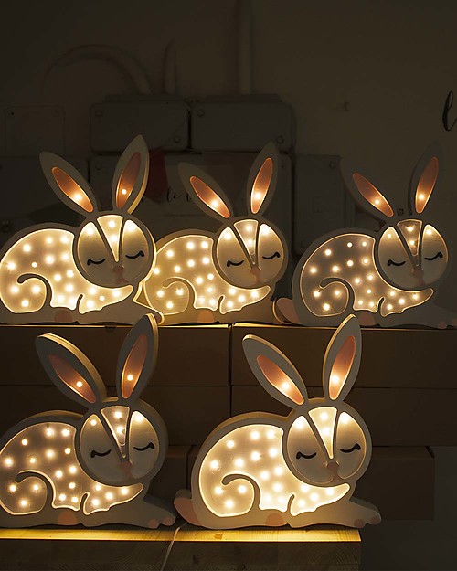 Little Lights LED Lamp with Dimmer - White Bunny - Pinewood Bedside Lamps