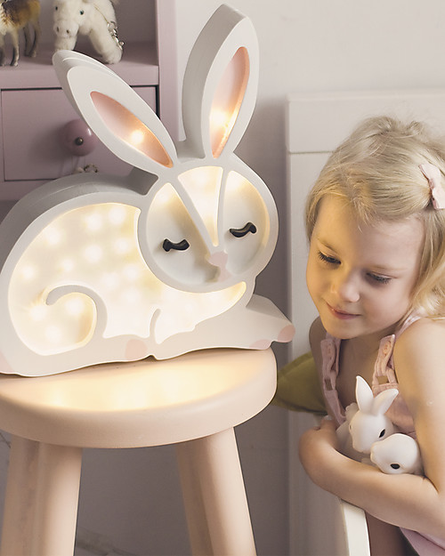 Little Lights LED Lamp with Dimmer - White Bunny - Pinewood Bedside Lamps