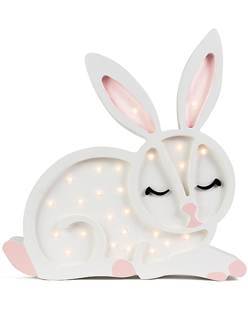 Little Lights LED Lamp with Dimmer - White Bunny - Pinewood Bedside Lamps