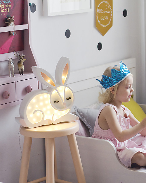 Little Lights LED Lamp with Dimmer - White Bunny - Pinewood Bedside Lamps