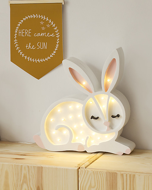 Little Lights LED Lamp with Dimmer - White Bunny - Pinewood Bedside Lamps