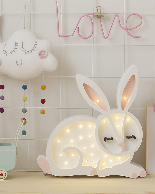 Little Lights LED Lamp with Dimmer - White Bunny - Pinewood Bedside Lamps