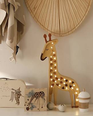 Little Lights LED Lamp with Dimmer - Yellow Giraffe - Pinewood Bedside Lamps
