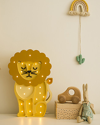 Little Lights LED Lamp with Dimmer - Yellow Lion - Pinewood Bedside Lamps
